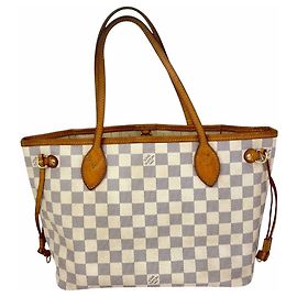 Bolsa Tote Louis Vuitton Neverfull PM Damier Azur Branco