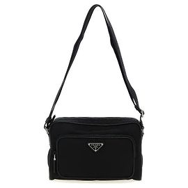 Prada Medium Nylon And Saffiano Leather Shoulder Bag Vooo Black