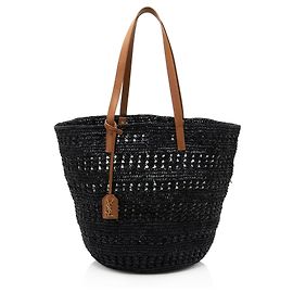 Saint Laurent Raffia Panier Medium Tote Black
