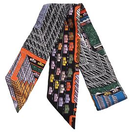 Lenço de seda Hermès Twilly PANTIN CITY Preto