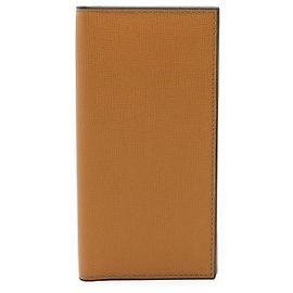 Valextra Vertical Leather Long Wallet Brown Beige