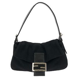 Fendi Baguette Wool Shoulder Bag Black