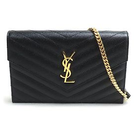 Yves Saint Laurent Saint Laurent Cassandra Leather Chain Wallet Black
