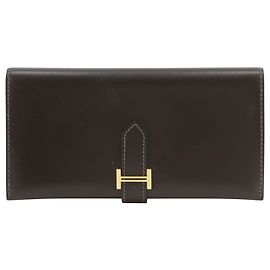 Portafoglio lungo Hermès Bearn in pelle Box Calf Marrone