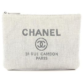 Chanel Deauville Stroh-Clutch Grau