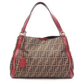 Bolsa Tote de lona Zucca e couro Fendi Marrom