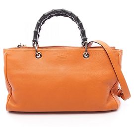 Bolsa Tote Gucci Bamboo Shopper Medium de couro 2way Laranja