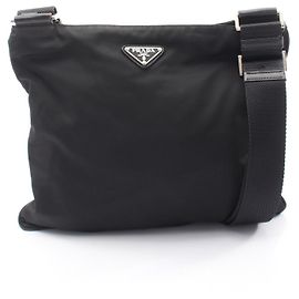Borsa a tracolla in nylon e pelle Saffiano con logo Triangle Prada Nero