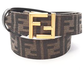 Fendi FF Logo Reversible Leather Canvas Belt Black