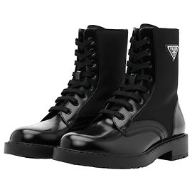 Botas de amarrar em couro e nylon Prada Monolith Preto Preto