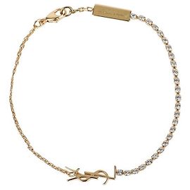 Saint Laurent Pulseira Cassandra com corrente e pingentes de strass Dourado Metálico