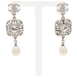 Orecchini Chanel Coco Mark Pearl Argento Metallico