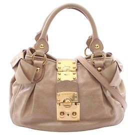 Miu Miu Leather 2way Handbag Brown Beige