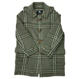 Casaco Burberry Nova Check de lã e couro verde cáqui Verde Caqui