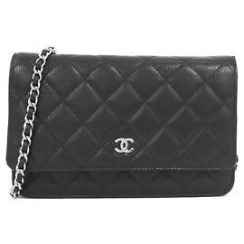 Chanel Timeless Classic Caviarskin Chain Wallet Noir Bordeaux