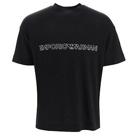 Armani T-Shirt mit besticktem Logo Schwarz Schwarz