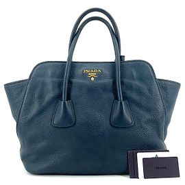 Prada Borsa a Spalla Vitello Daino Gold Blu