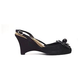 Chanel Camellia Espadrille Wedge Sandals Black