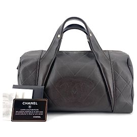 Chanel Bolsa Bowling em pele de cordeiro Bolsa Tote Boston Marrom
