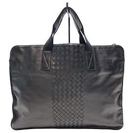 Bottega Veneta Intrecciato Leather Briefcase Black Black