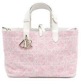 Dior Bolsa Tote de Tweed Rosa Médio e Cannage Branco de Ombro Branco