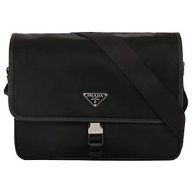 Prada Raffia Nylon Saffiano Leather Square Shoulder Bag Black