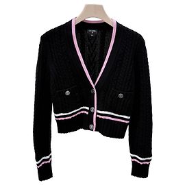 Chanel Kaschmirstrickjacke für Damen Schwarz/Rosa Schwarz