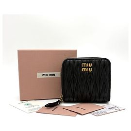 Miu Miu Matelassé Zipper Wallet Black Black