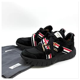 Thom Browne Three Stripe Strap Sneakers Black Black