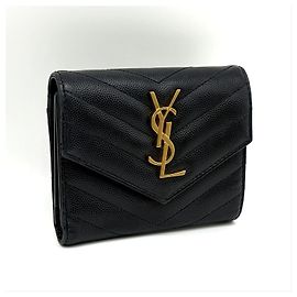 Saint Laurent Monogram Matelassé Compact Wallet Black Black