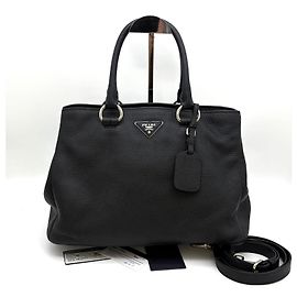 Prada Bolsa Tote Vitello Daino Bolsa de Ombro Preto Preto