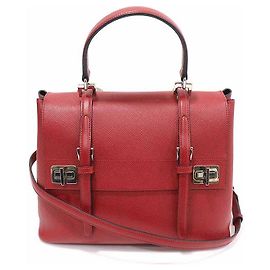 Prada Roter Saffiano-Handgriff mit geschwungener Oberseite Rot