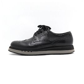 Prada Black Leather Wingtip Air Clipper Sneakers for Men Black