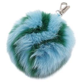 Fendi Fox Fur Pom Pom Key Holder and Bag Charm Blue
