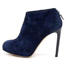 Salvatore Ferragamo Navy Suede High Heel Women's Ankle Boots Blue