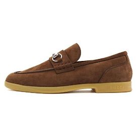 Gucci Mocassins masculinos de camurça marrom com bico de freio Marrom