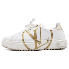 Louis Vuitton Sneaker Timeout da donna in pelle bianca con logo a cerchio dorato Bianco