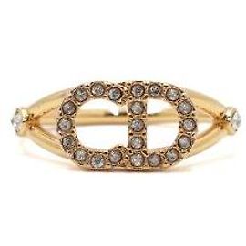 Dior Clair Lune Gold Finish Metal CD Crystal Ring Golden