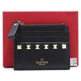 Valentino Black Rockstud Zip Card Holder Black