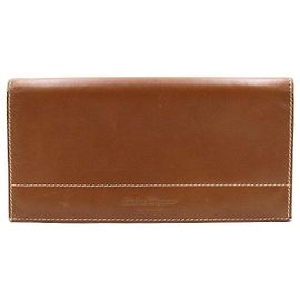 Salvatore Ferragamo Brown Leather Long Wallet Brown