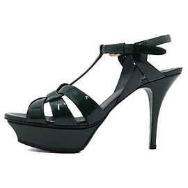 Saint Laurent Sandali con plateau in vernice verde Tribute Verde