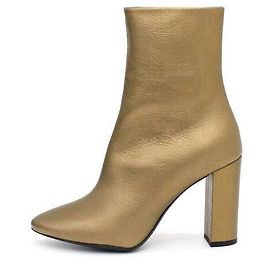 Saint Laurent Gold Leather Women's Ankle Boots Golden