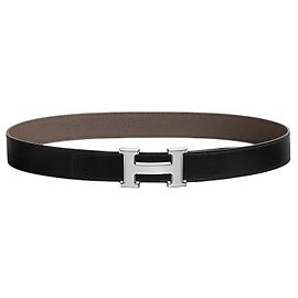 Hermès Reversible Black Eton Leather Belt Silver Buckle for Men Silvery