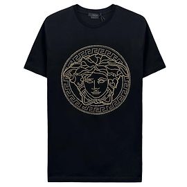 Versace Kurzarm-T-Shirt mit Kristallperlen Schwarz
