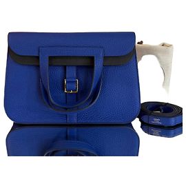 Hermès Sac Halzan Verso Clemence Gold Hardware Blue Nappa Bleu