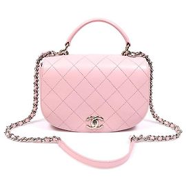 Chanel Anel My Bag Top Handle em couro de vitelo rosa prata Rosa