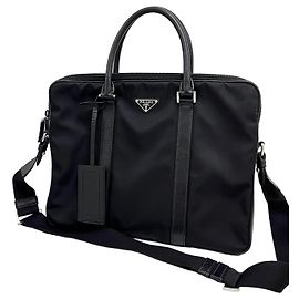Prada Sac porte-documents cabas en nylon Saffiano noir Noir