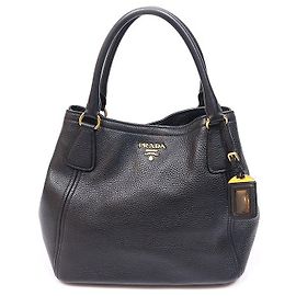 Prada Sac Tote em Vitello Daino preto com letras douradas Preto