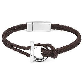 Salvatore Ferragamo Double Braid Large Double Brown Leather Bracelet Brown