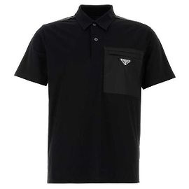 Prada Polo aus Stretch-Baumwolle mit Nylon-Details Schwarz